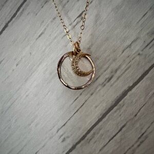 Delicate Moon & Circle shell Pendant Necklace - Gold Tone